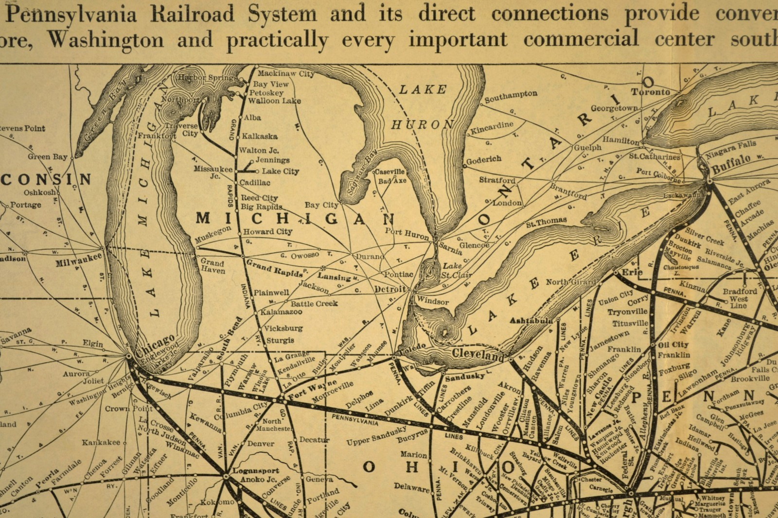 Vintage Pennsylvania Railroad Map PRR Railway System Old Original Antique