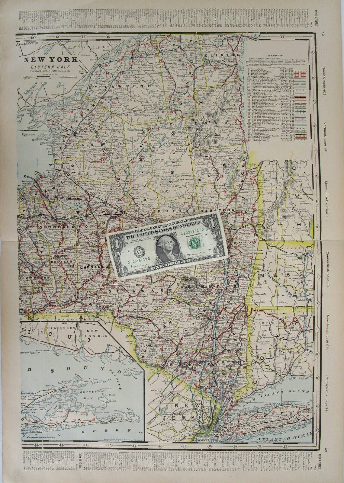 NY 1903 EASTERN NEW YORK Cram RAILROAD Map COOPERSTOWN & CHARLOTTE VALLEY RR
