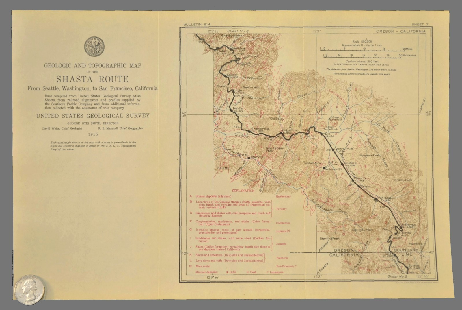 1915 Southern Pacific Railroad Map Medford Oregon Grants Pass OR Jackson County
