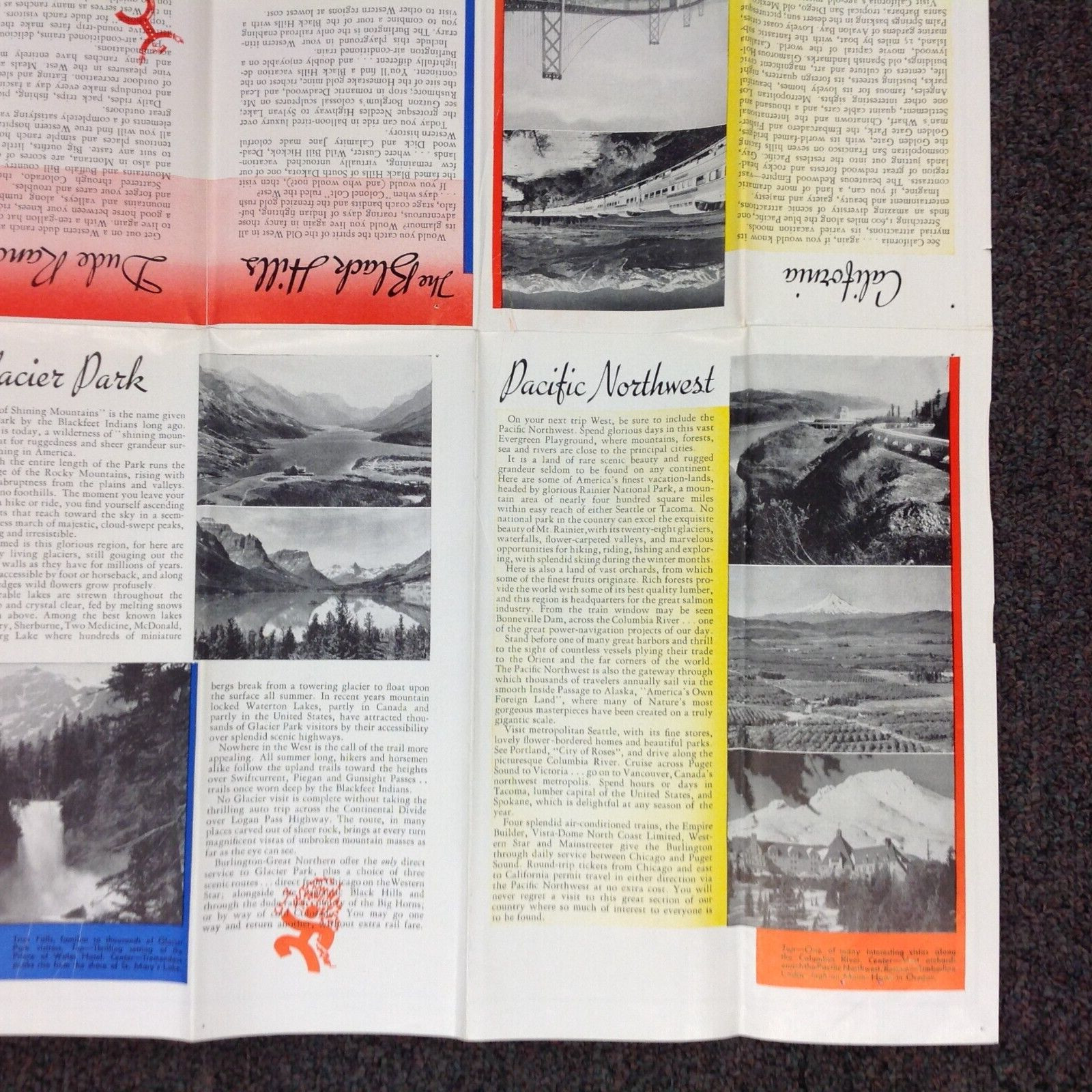 Vtg 1953 Burlington Route United States Map Vacation Guide Way of the Zephyrs
