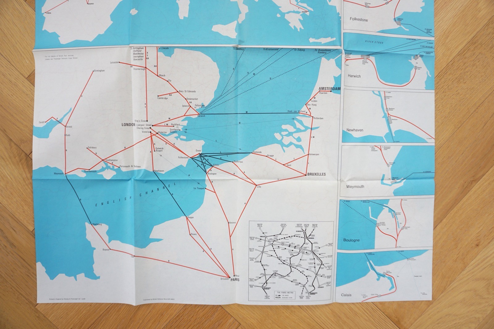 1976 British Rail International European Passenger Network Railway Map VGC