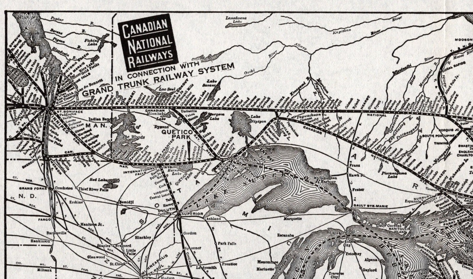 1938 Antique Grand Trunk Railway Map Canadian National Railway Map 2214