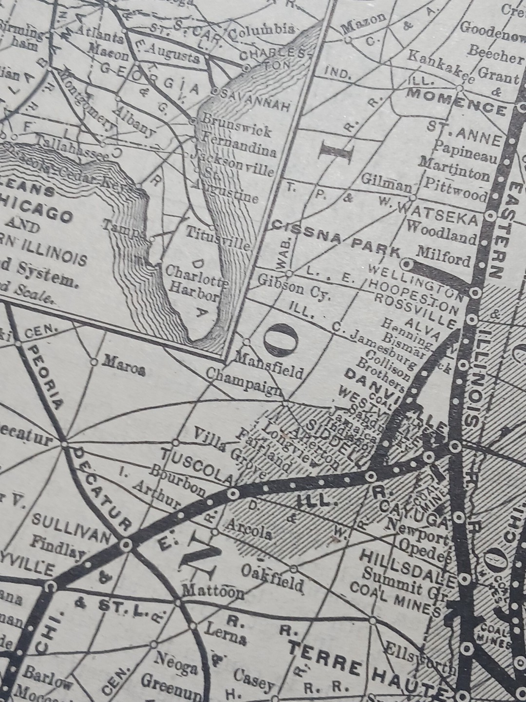 ~1898 Train Route Map CHICAGO & EASTERN ILLINOIS RAILROAD SYSTEM Coal Fields