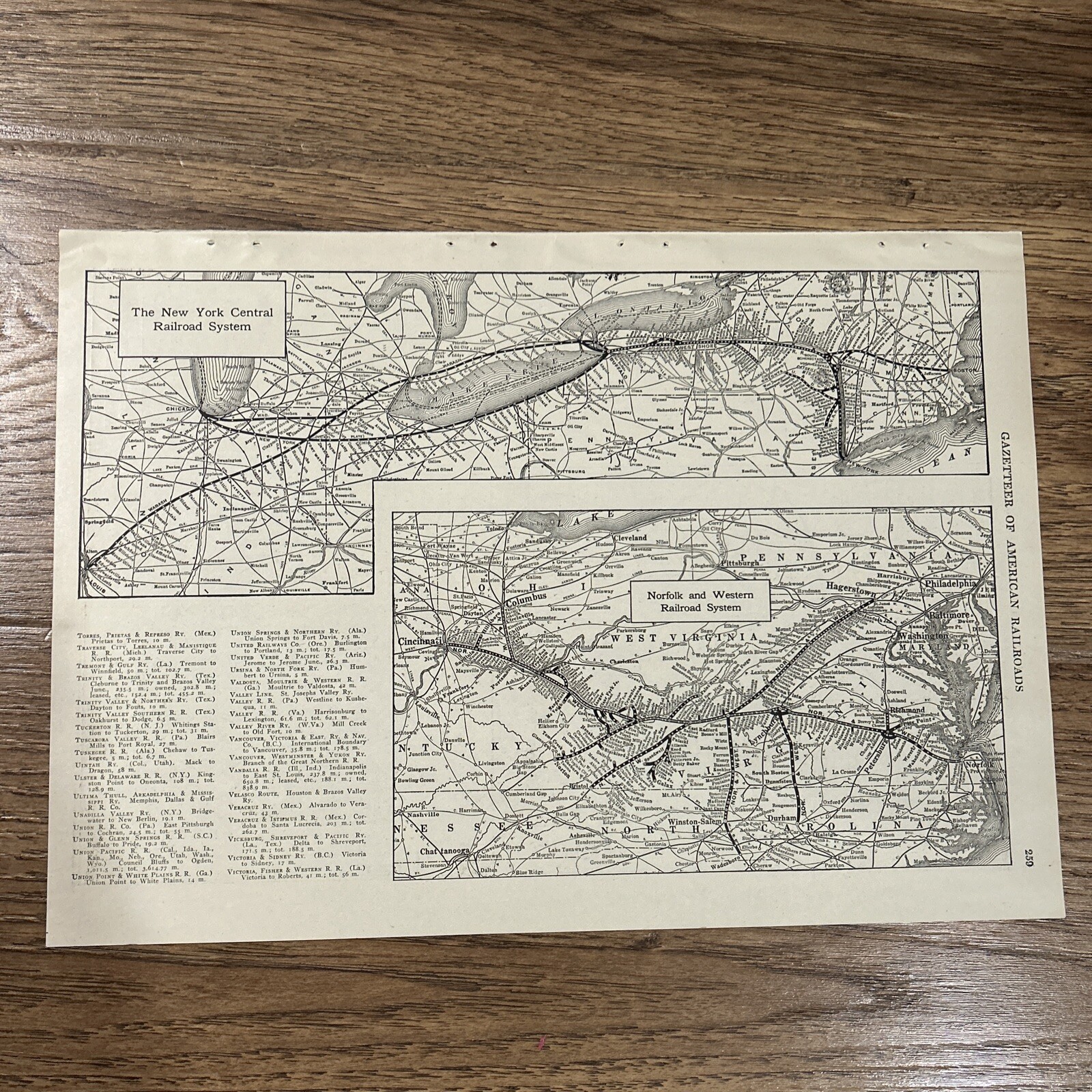 Antique 1917 Map New York Central + Norfolk & Western Railway Systems 15”x11”