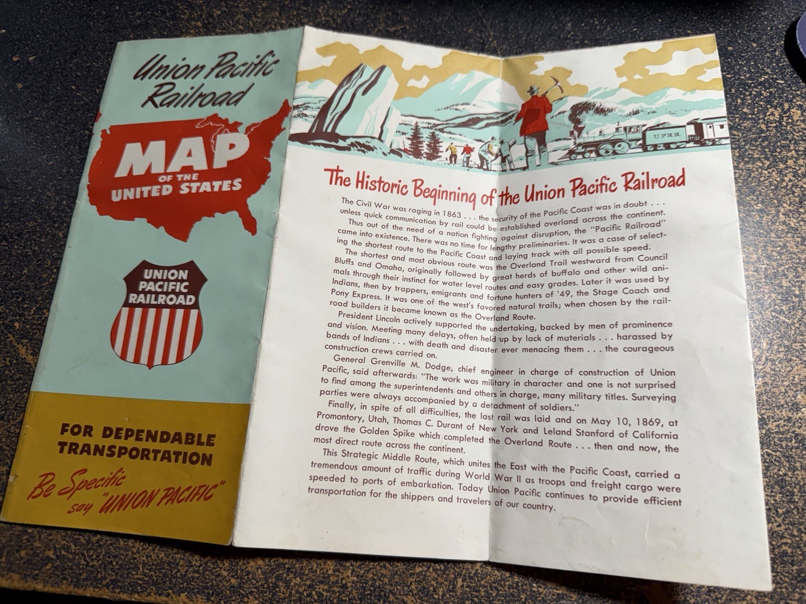 Vintage 1950s Union Pacific Railroad Map of the United States with Photos