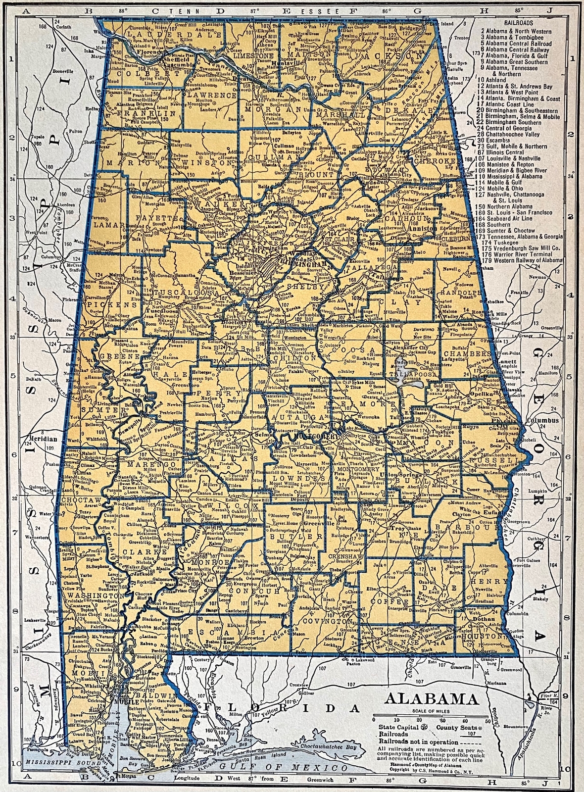 ALABAMA, ARIZONA Original c 1935 County & Railroad Maps. Hammond & Co. 9×12″
