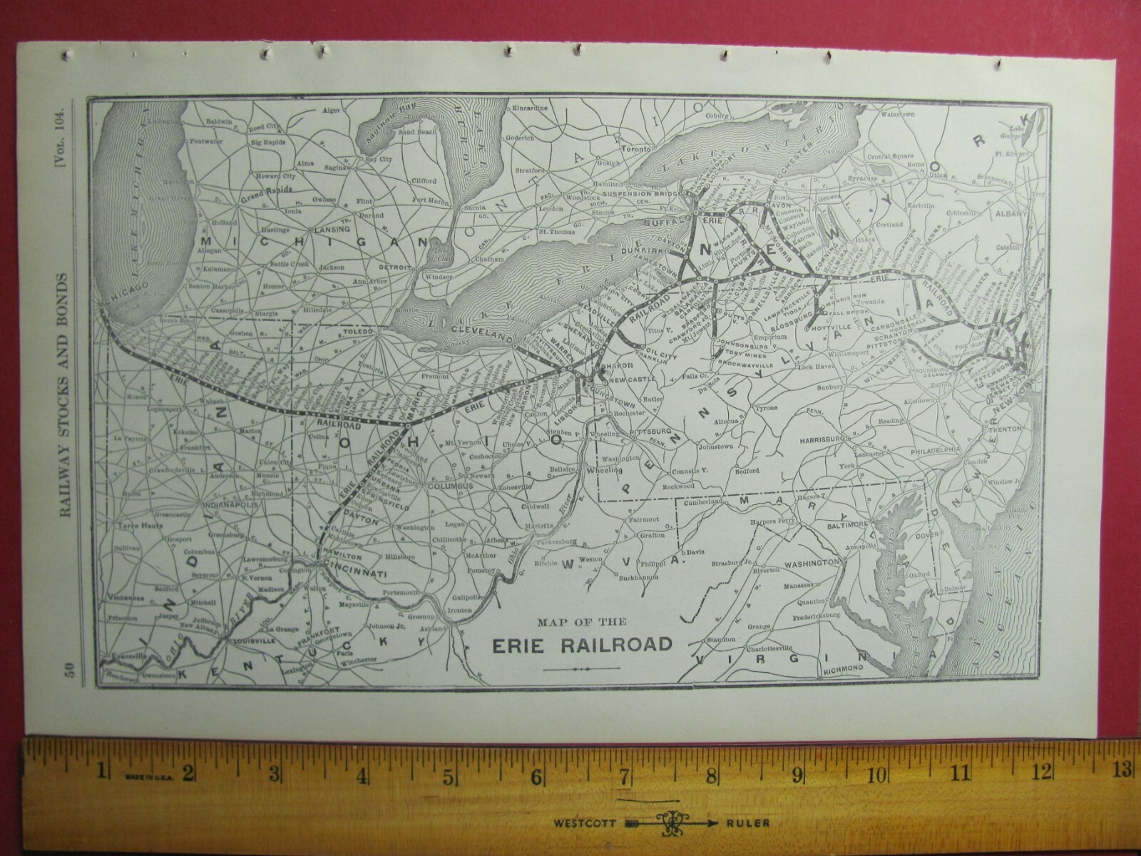 1917 ERIE RAILROAD CO. SYSTEM MAP DEPOTS TOWNS NY PN OH IN RR HISTORY