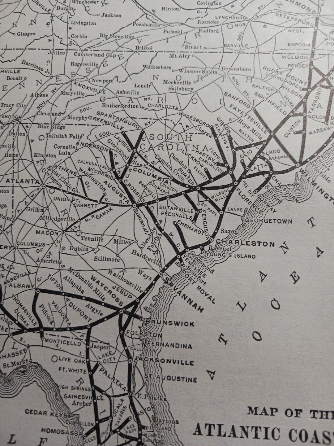 1902 Train Route Map ATLANTIC COAST LINE SYSTEM railroad Florida Georgia NC SC