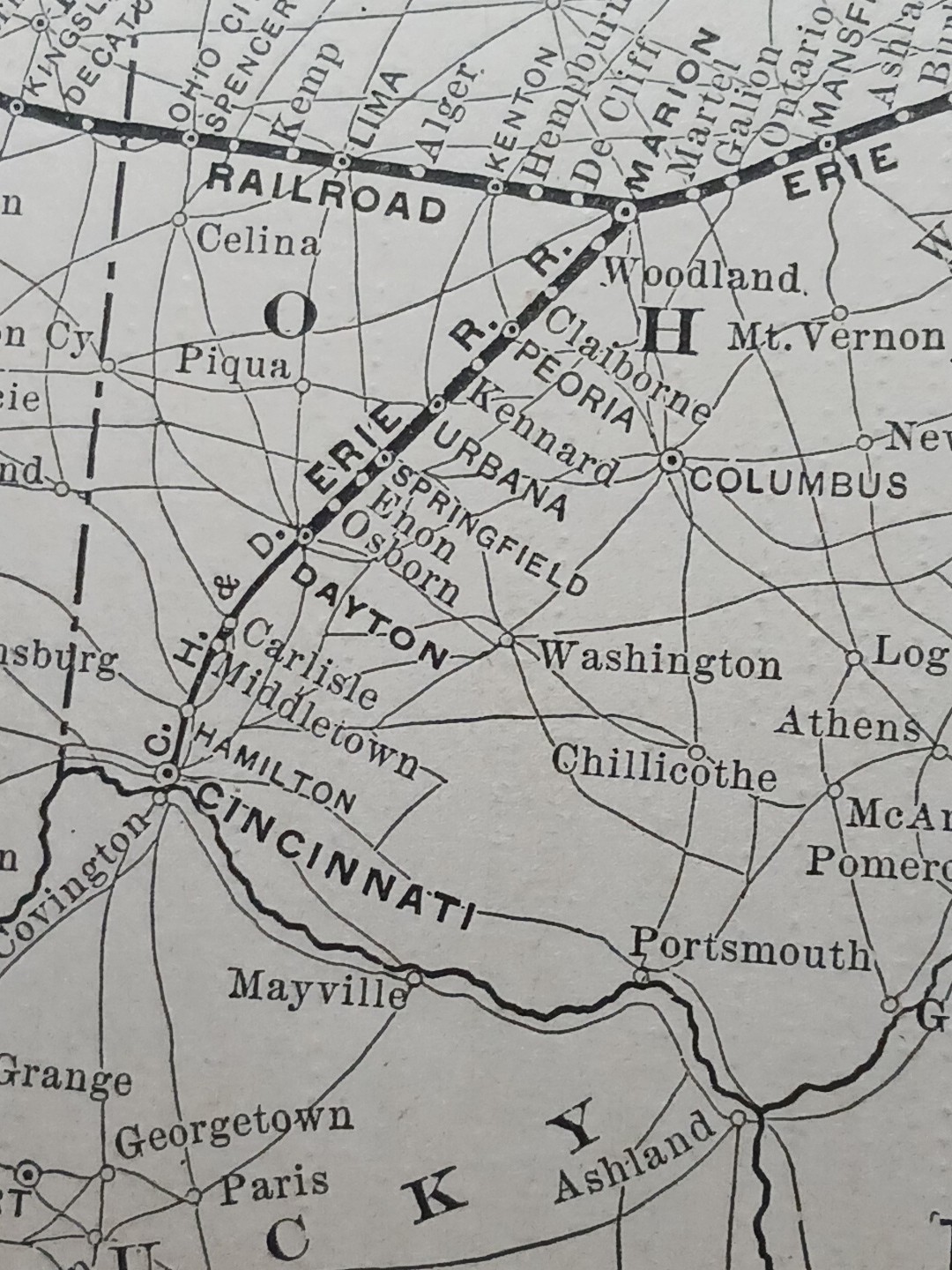 ~1896 Antique Train Route Map ERIE RAILROAD Ohio Pennsylvania New York Indiana