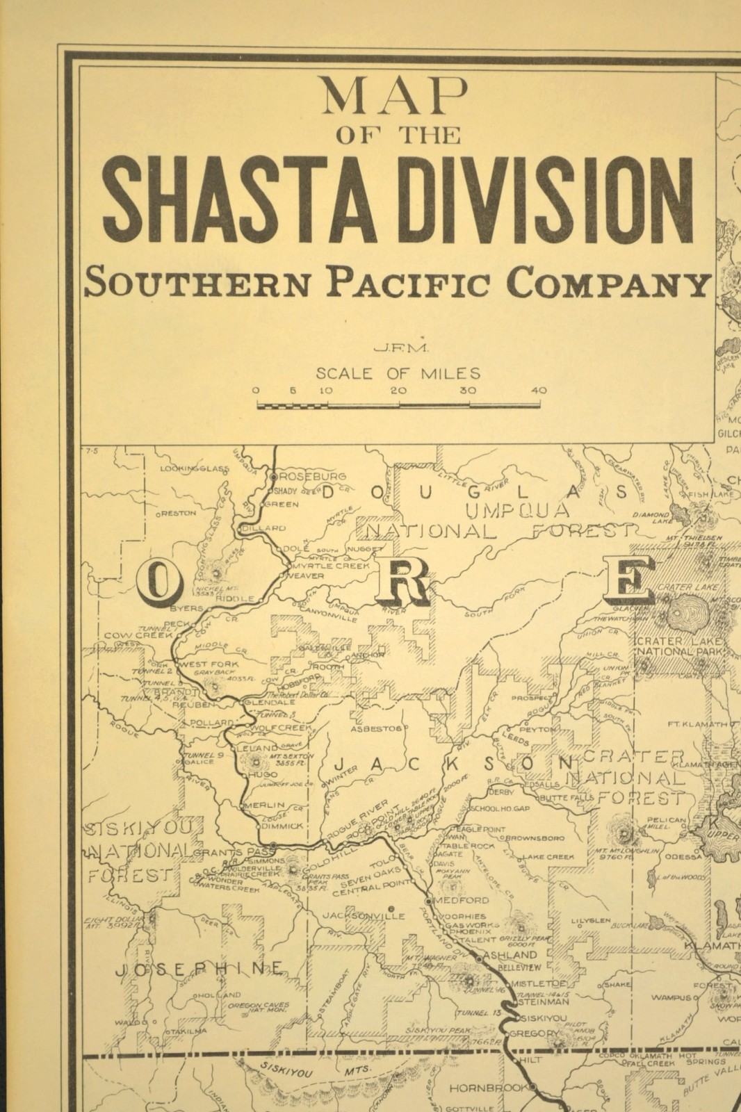 ca 1945 Southern Pacific Railroad Map Shasta Line RR Modoc Line Klamath Falls