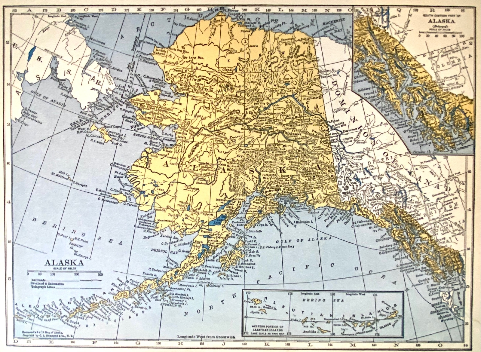 ALASKA, HAWAII & US VIRGIN ISLANDS 1935 County & Railroad Maps. Hammond 9×12″