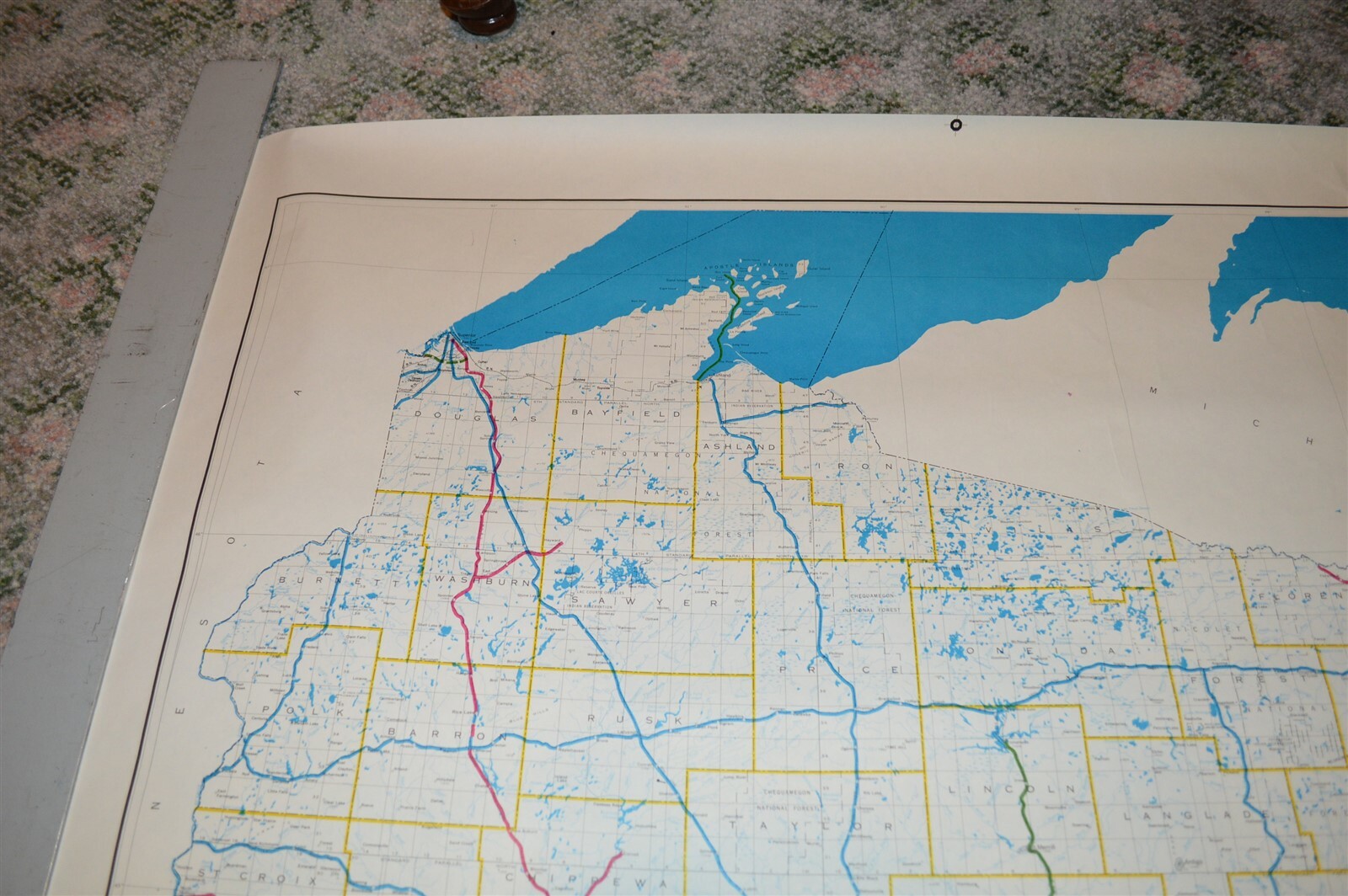 Large 1973 Burlington Northern Railroad Wisconsin Map Poster NO FOLDS