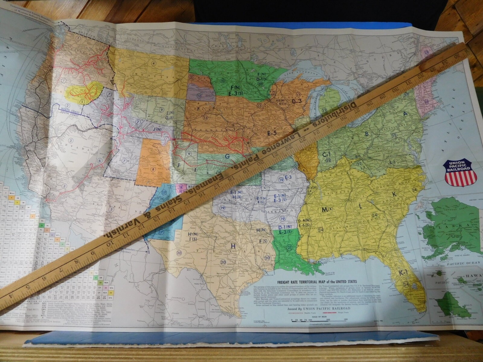 Map Union Pacific Railroad 1965 Freight Rate Territorial Map Of the United State