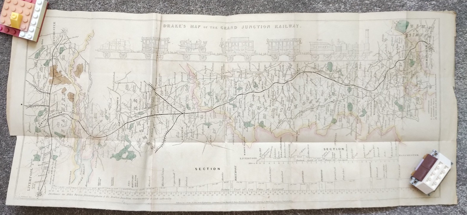 Antique Original 1839 Map – Drake’s Map of the Grand Junction Railway