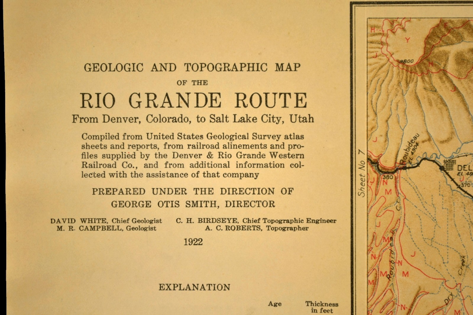 1922 Antique Denver Rio Grande Railroad Map Montrose Colorado Delta CO Gunnison