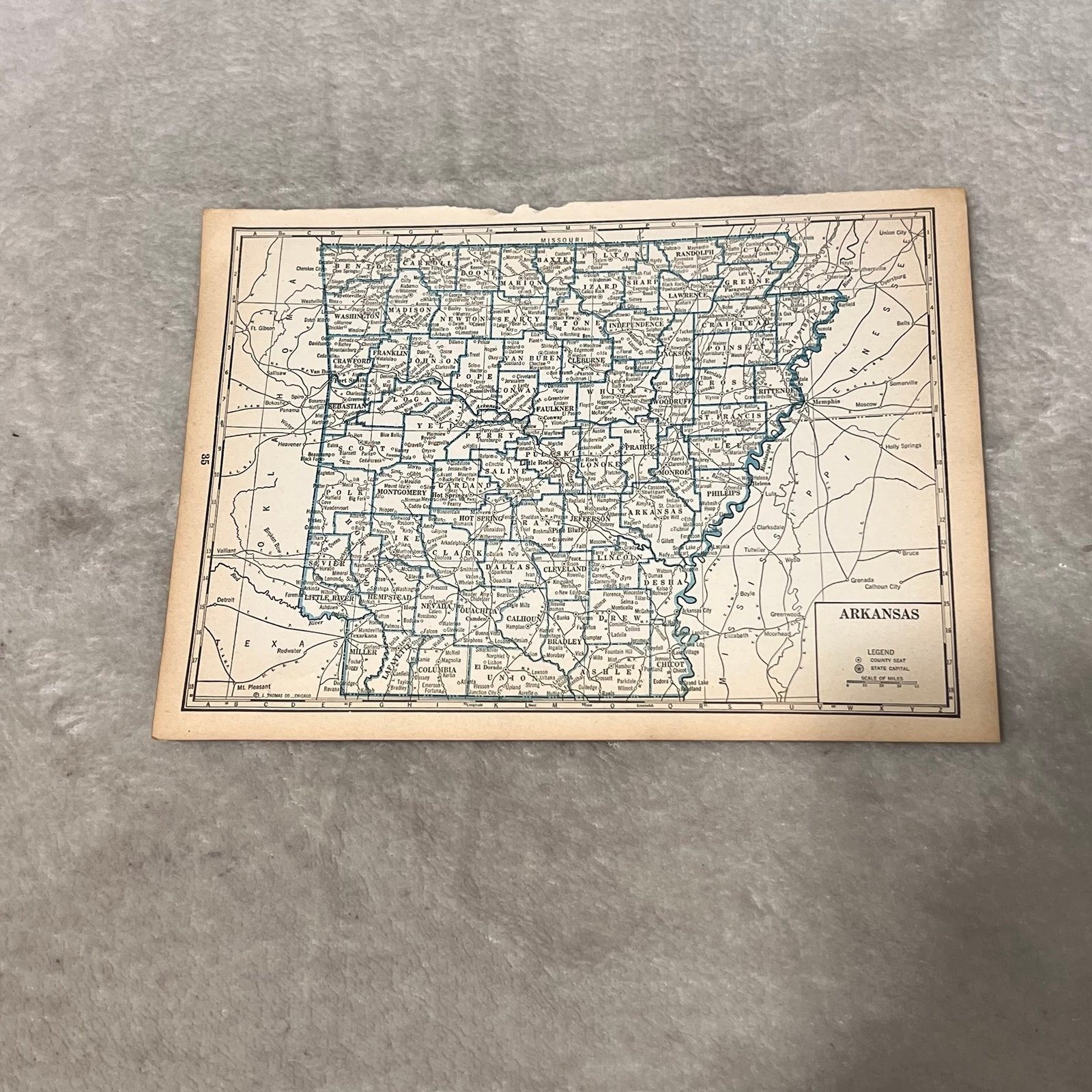 Vintage 1939 Atlas Map Bookplate California Nevada Arkansas AB