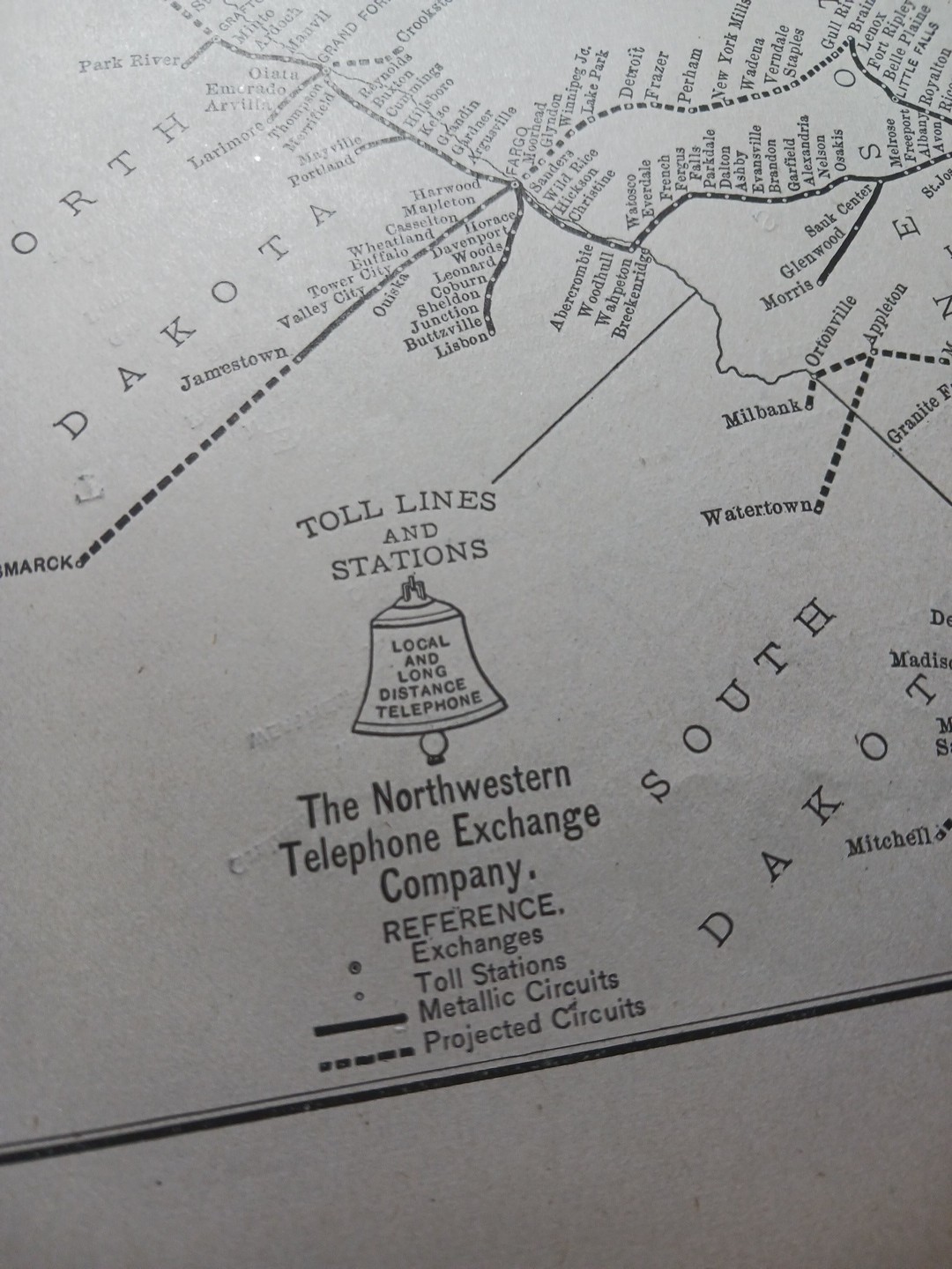 1897 The Northwestern Telephone Exchange Co. Map North & South Dakota Minnesota