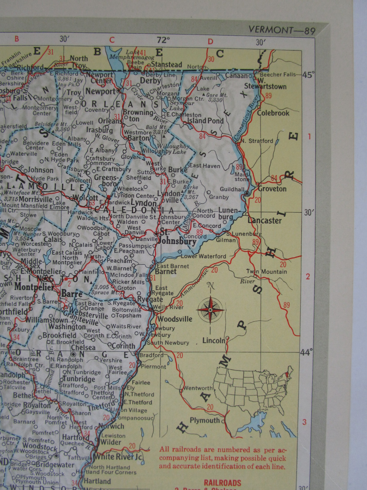 VA VT 1951 VIRGINIA RAILROAD Map NELSON & ALBEMARLE RR or VERMONT, RUTLAND RR