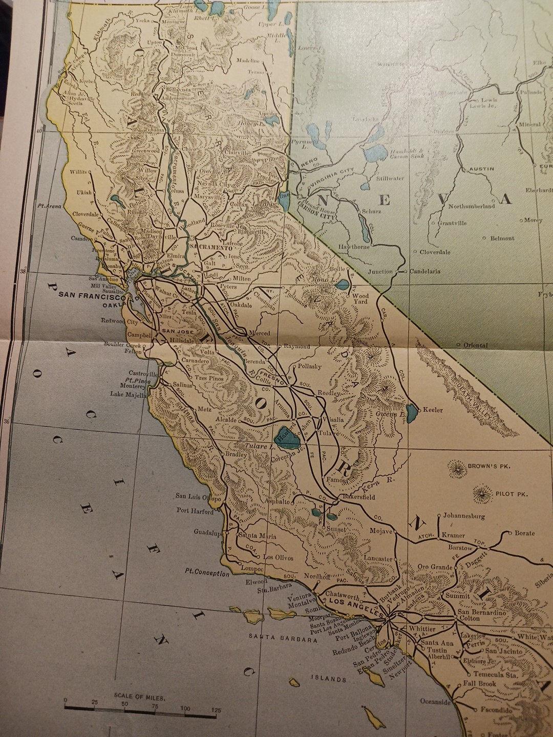 1902 Train Route Map CALIFORNIA & NEVADA All Railroad Lines Stations 11×9″ Dated