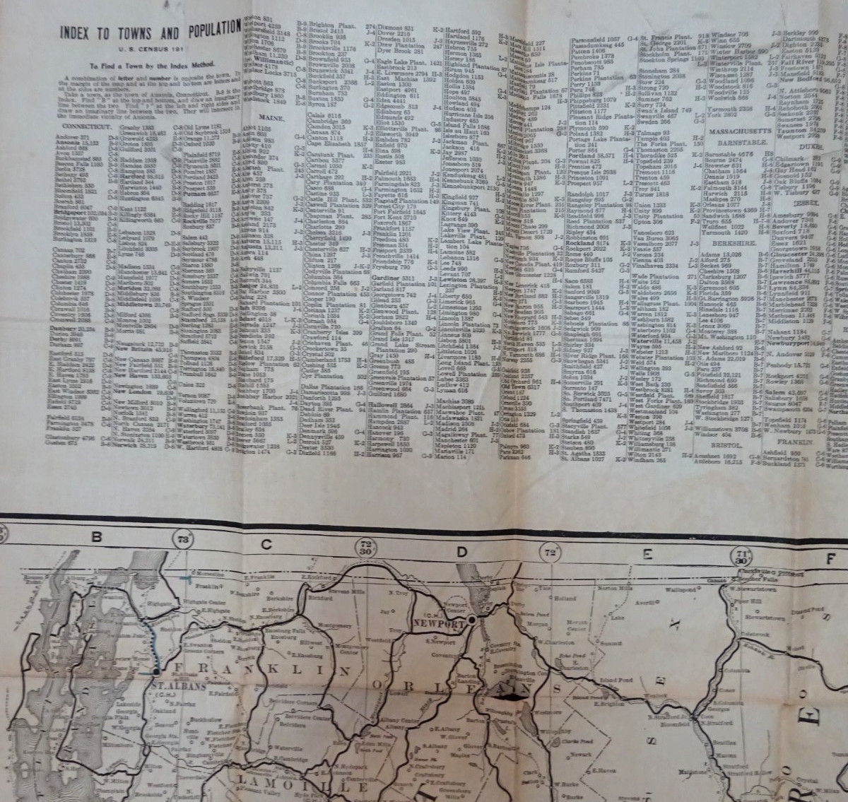 1913 FOLDING RAILROAD MAP NEW ENGLAND COMMERCIAL ROUTE SURVEY 45″x34″ BULLARD Co