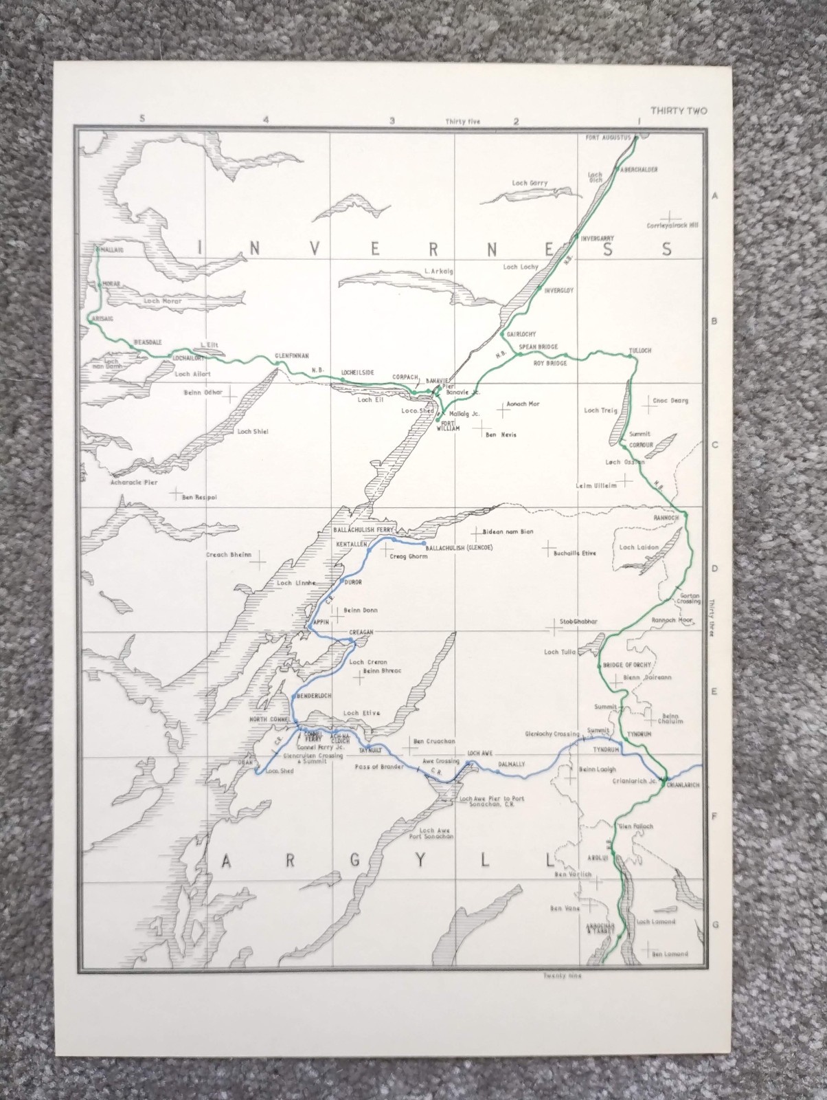Vintage 1980 map showing Pre Grouping Rail Lines of Argyll & Inverness
