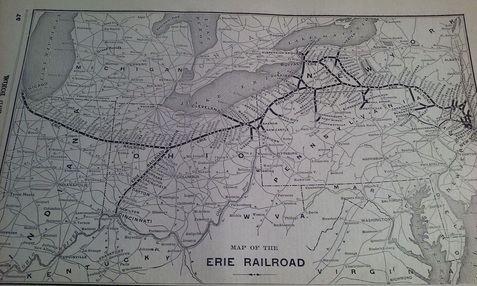 Rare 1903 Railroad Map of The ERIE Penn Railroad Railway Routes & Connections
