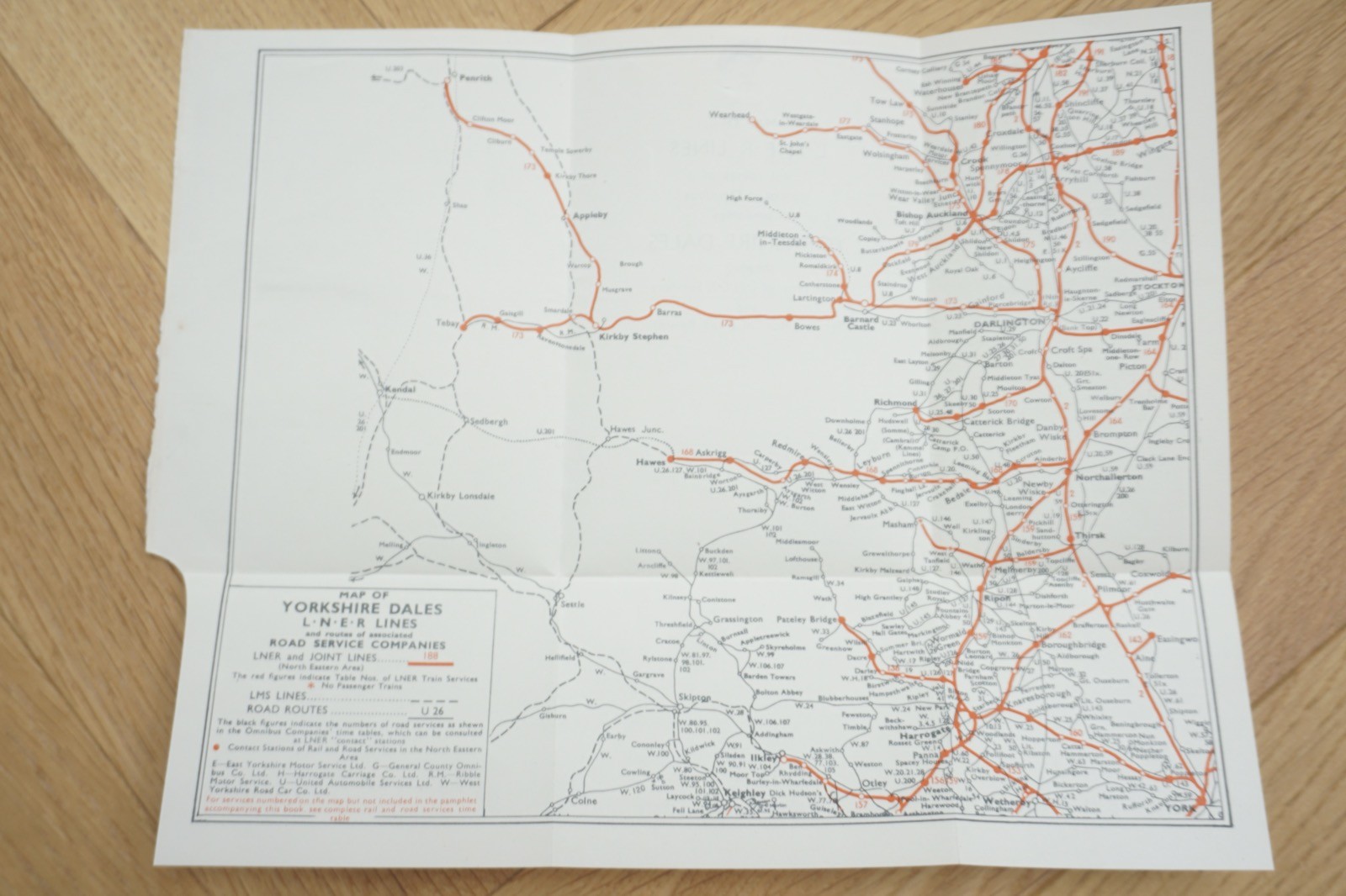 c1930s Yorkshire Dales LNER Railway Map