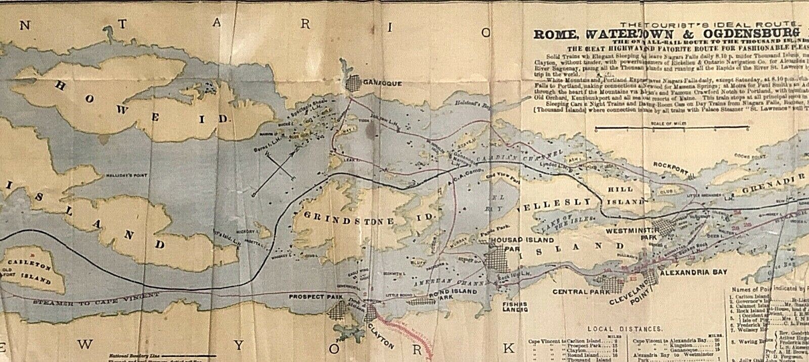 ANTIQUE RR MAP The Tourists Ideal Route – Rome, Watertown & Ogdensburg Railroad