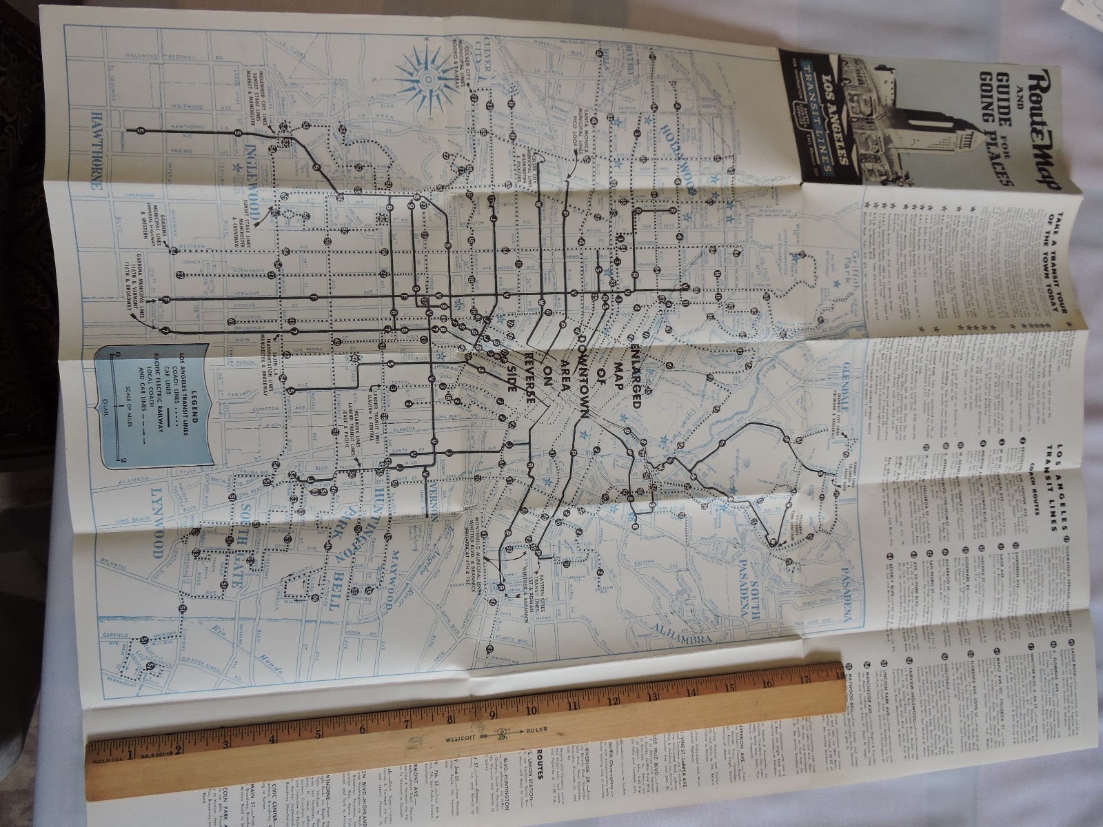 Rare 1954? LA Los Angeles 19×25 California Transit Trolley Map