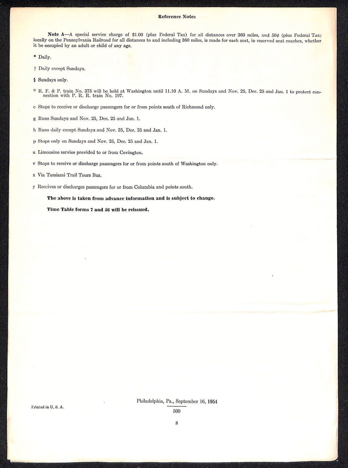 1954 Pennsylvania Railroad Passenger Traffic Department System Notice 8pp Scarce