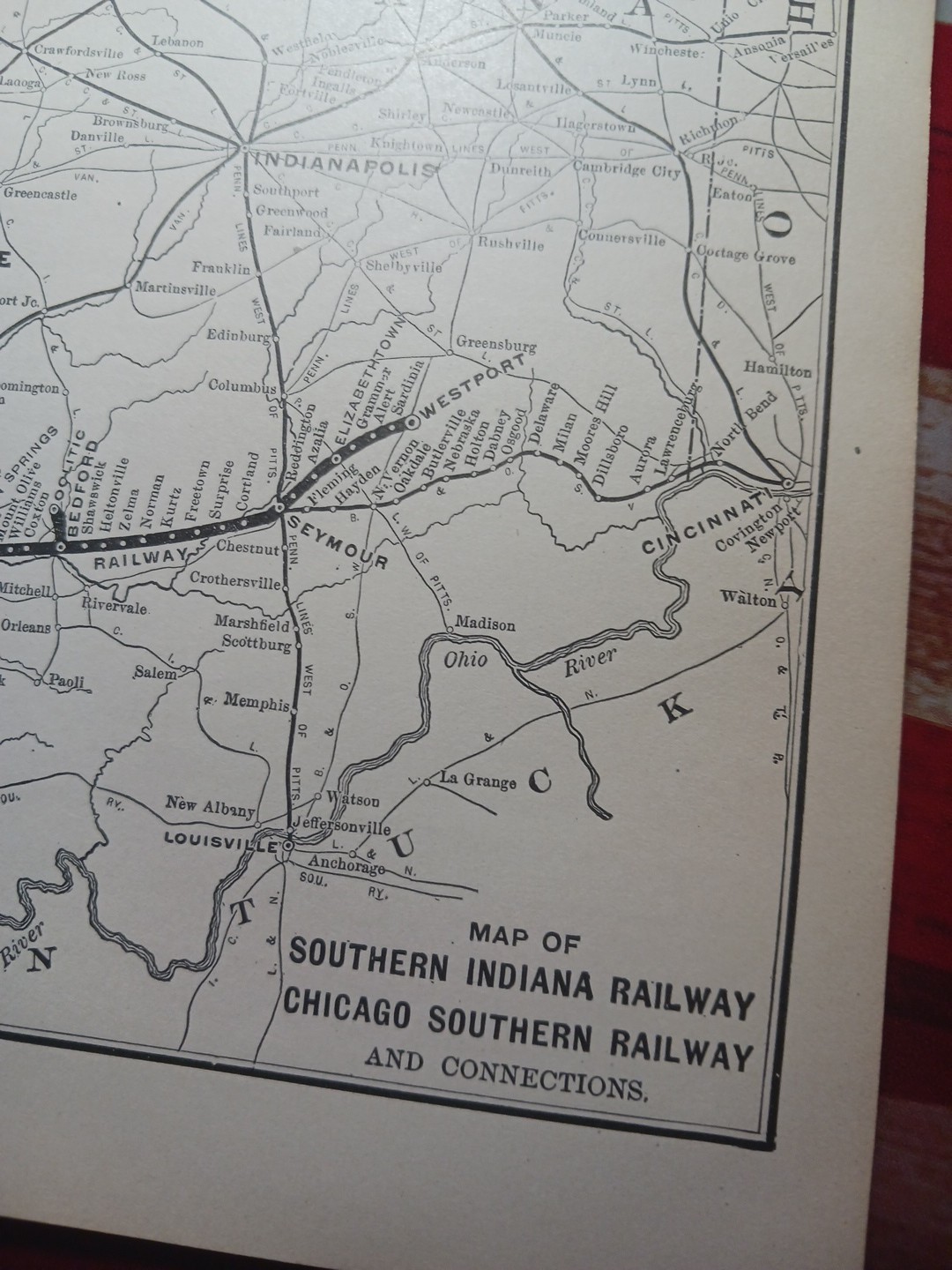 ~1906 Train Route Map SOUTHERN INDIANA RAILWAY Chicago Southern Railroad Antique