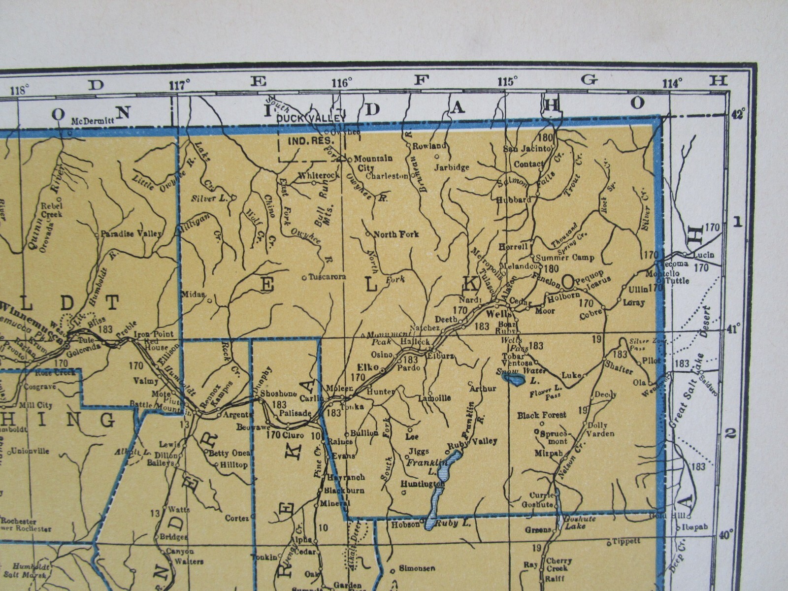 NV NH PRE WWII 1939 NEVADA RAILROAD Map TONAPAH TIDEWATER RR ~or~ NEW HAMPSHIRE