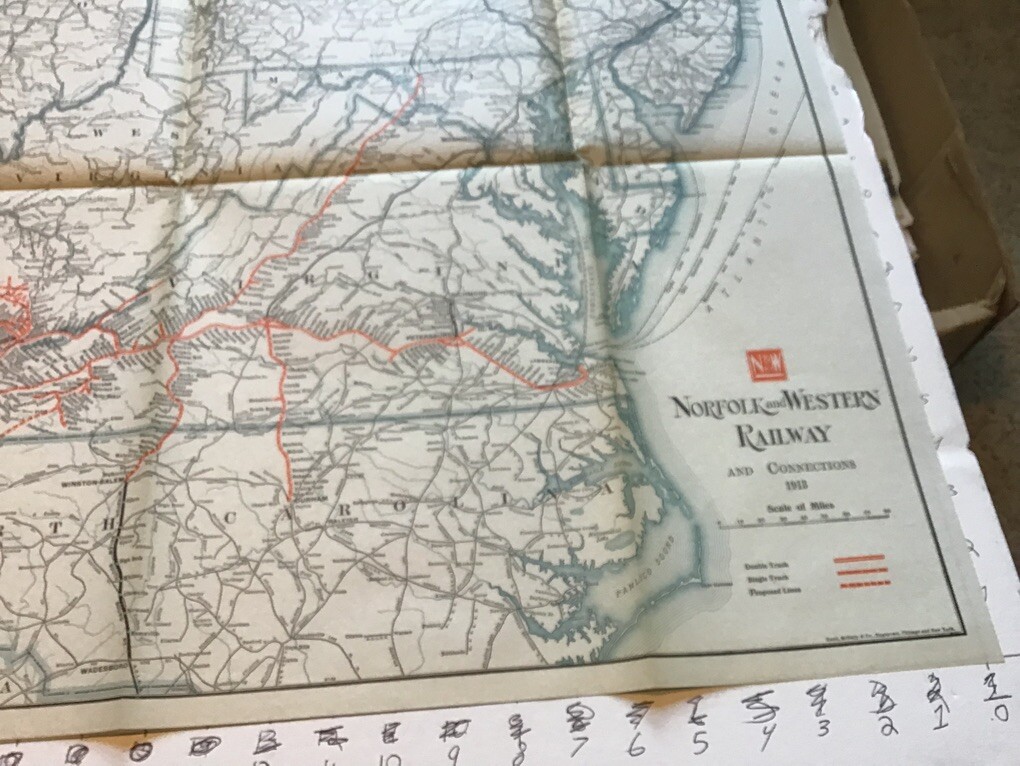 vintage railroad map: 22×32″ NORFOLK & WESTERN Railway 1913