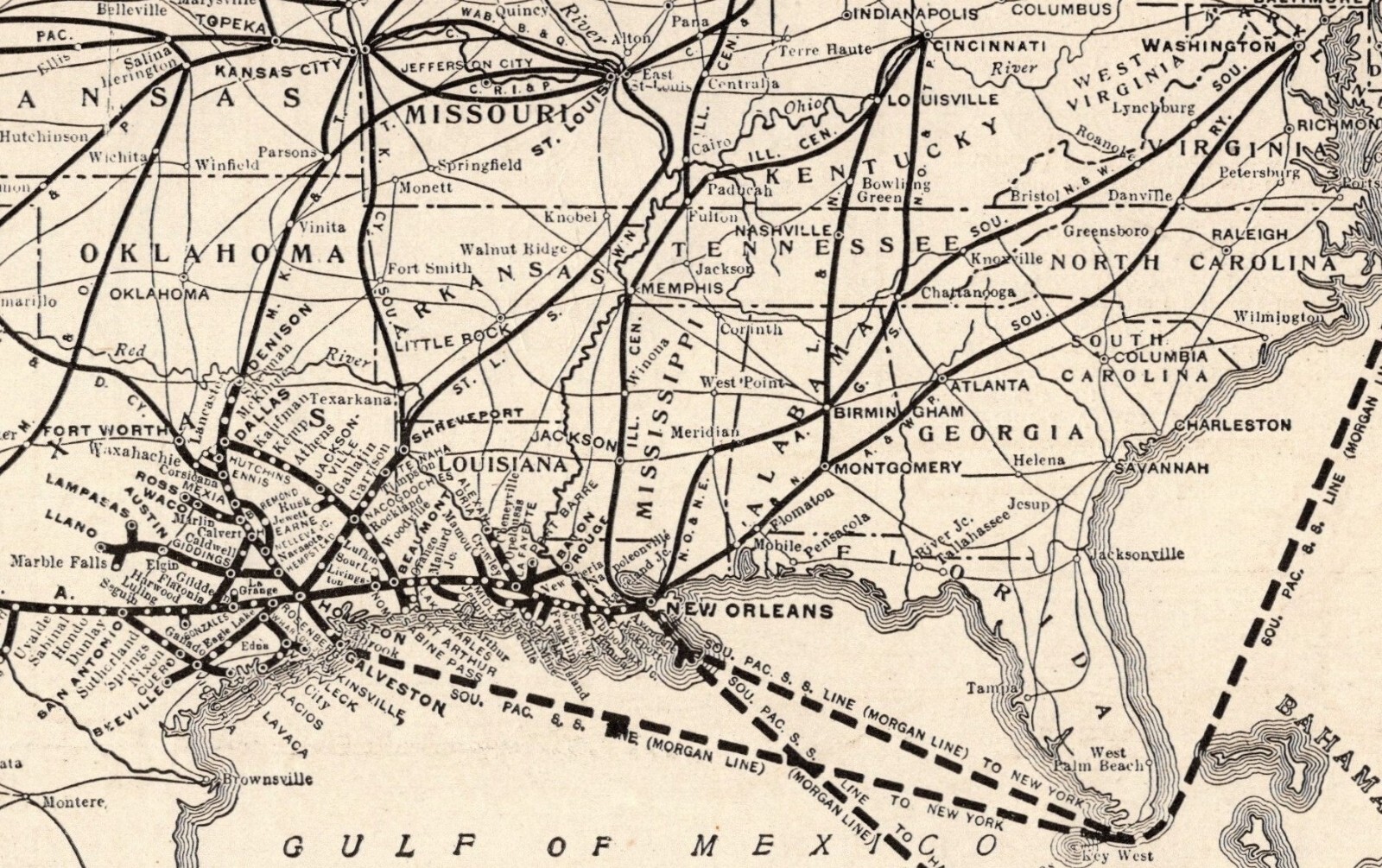 1915 Antique SOUTHERN PACIFIC RAILROAD Map Vintage Railway Map Wall Decor 930