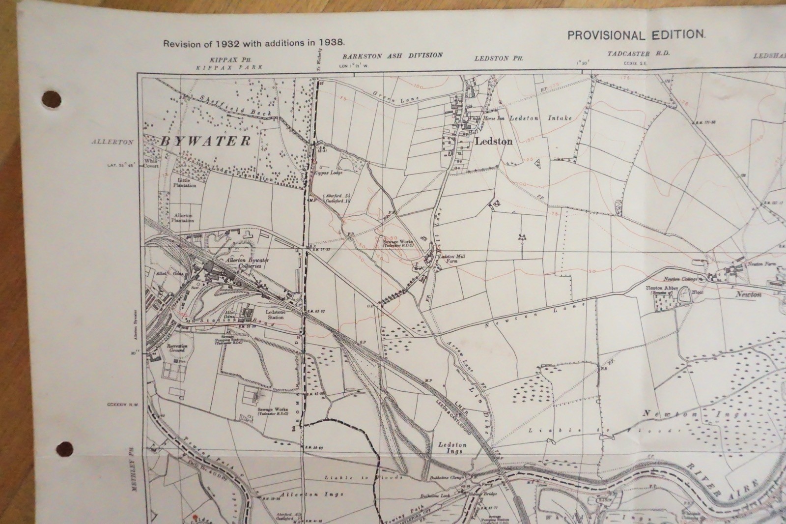 1938 Bywater Ledston Newton Yorkshire LNER Railway OS Linen Map Ref 82**