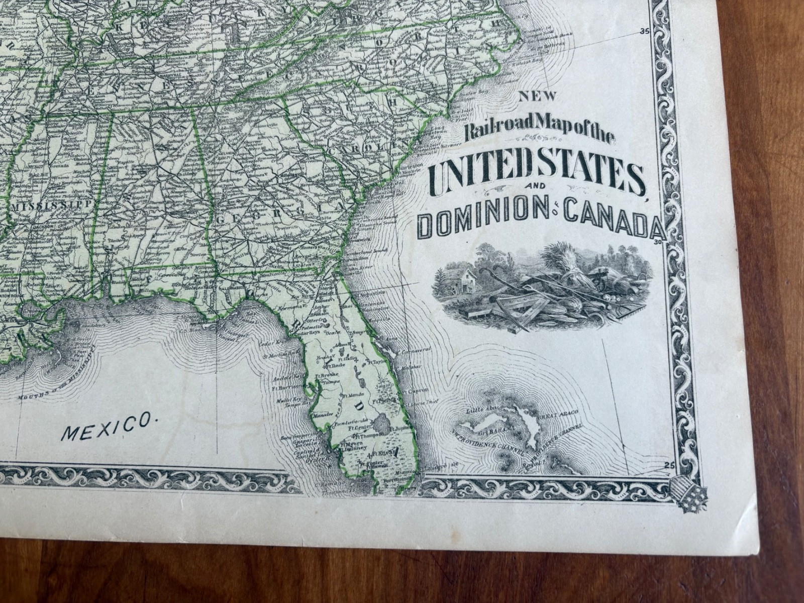 1876 RAILROAD MAP UNITED STATES & DOMINION OF CANADA WARNER & BEERS INDIAN TERR.