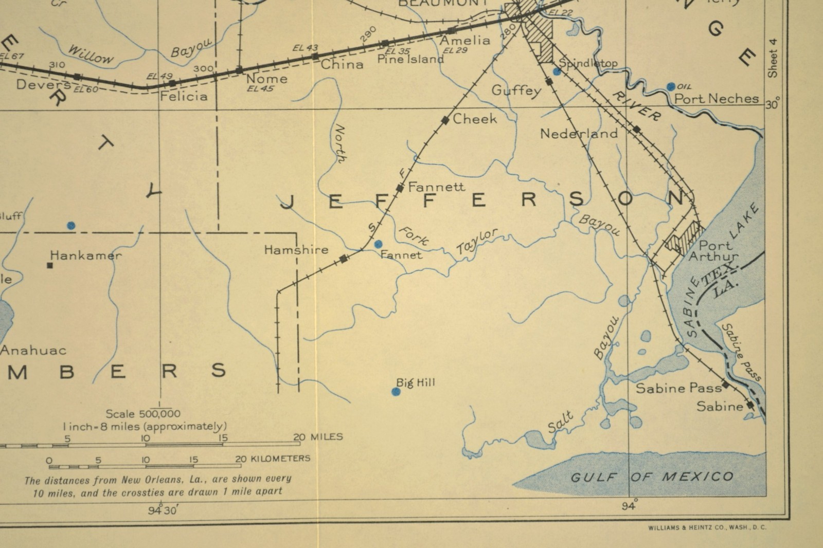 Vintage Southern Pacific RR Map Beaumont Texas Port Arthur Nederland Port Neches