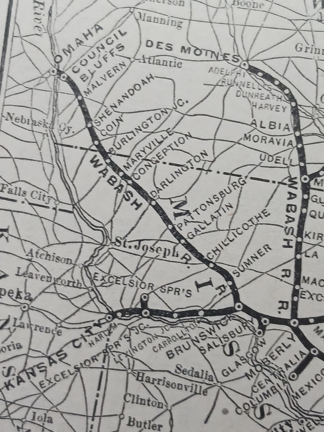 ~1910 Antique Train Map WABASH SYSTEM all Railroad Lines Stations Marked