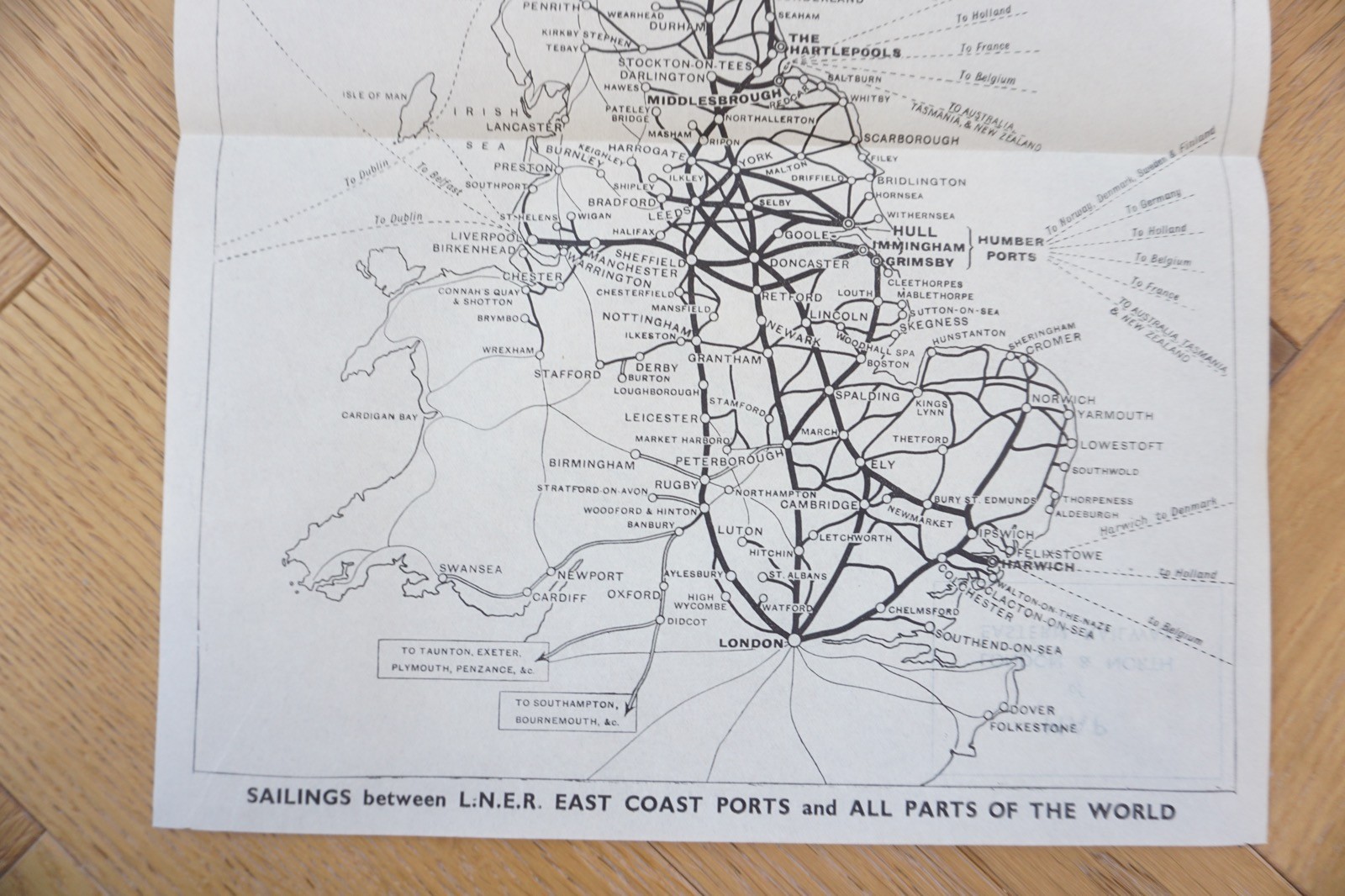 1936 LNER East Coast Ports Railway Map