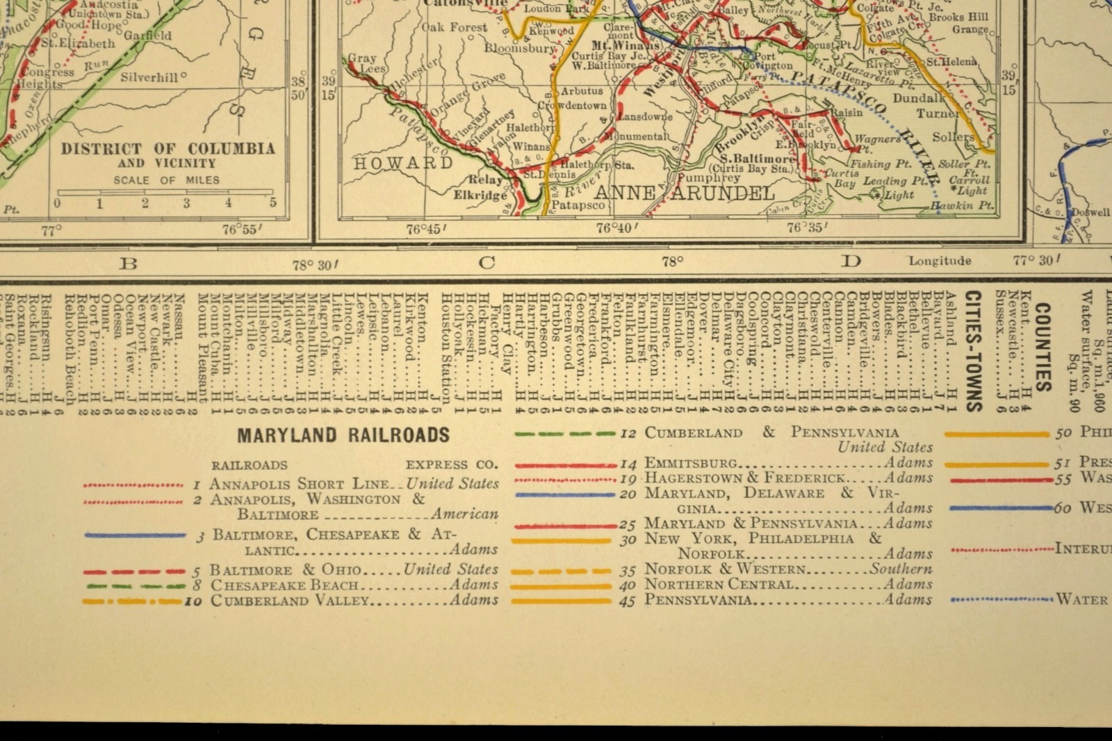 1914 Antique Map of MARYLAND Railroads Map DELAWARE ORIGINAL Atlas Map DATED