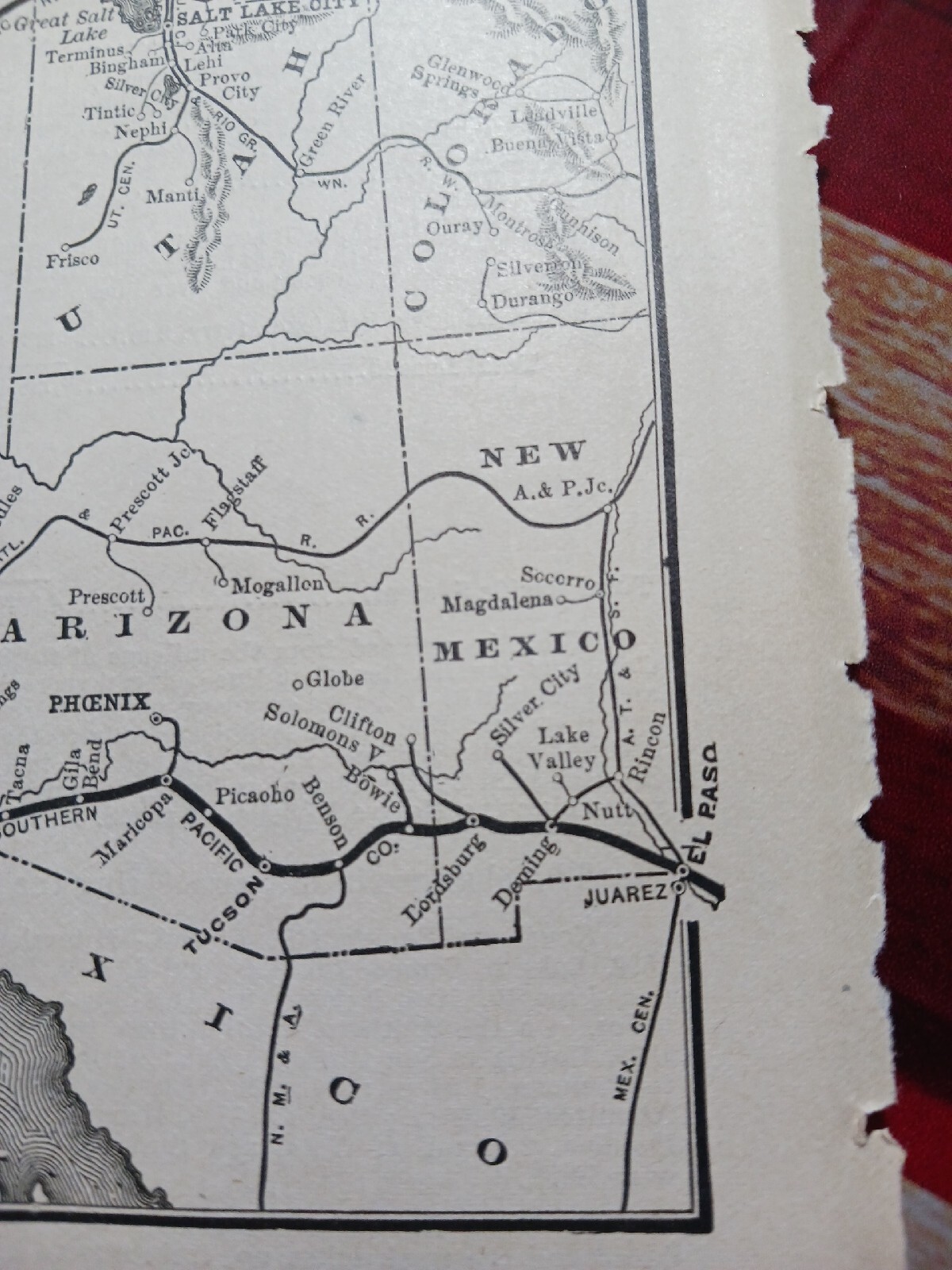 ☆1898 Railroad Map SOUTHERN PACIFIC LINES Pacific System AZ CA NV OR UT Train