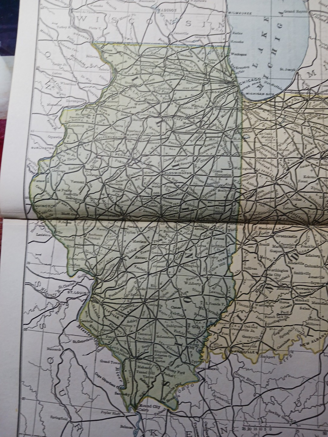 1897 Train Route Map ILLINOIS & INDIANA all Railroad Lines Station Marked 9″x11″