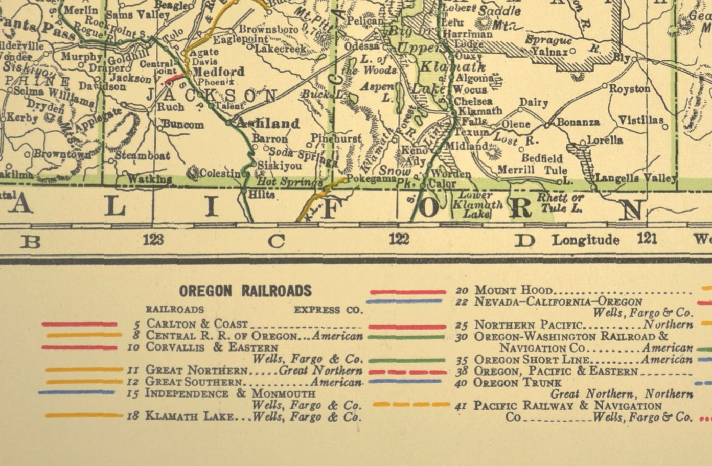 1914 Antique Map of OREGON Railroads Map ORIGINAL Atlas Map OWR&N RR DATED