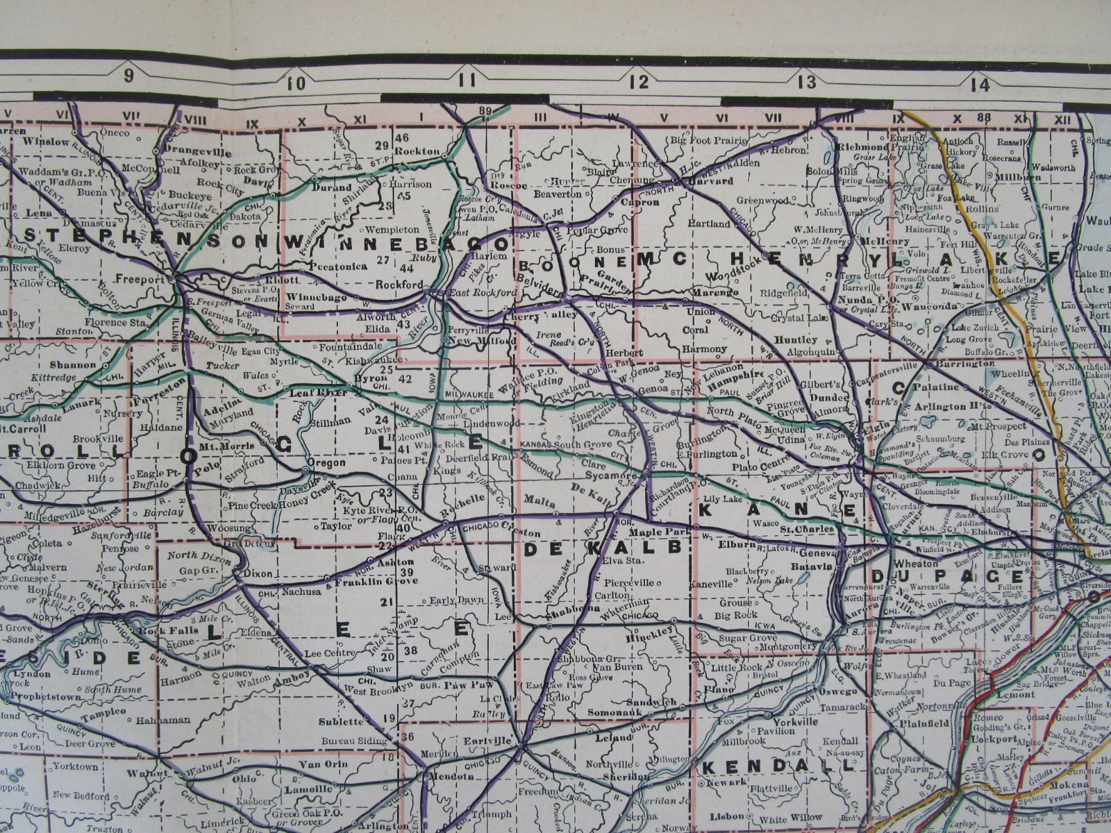 IL 1891 NORTHERN ILLINOIS Cram RAILROAD Map FULTON COUNTY NARROW GUAGE RR, LE&W