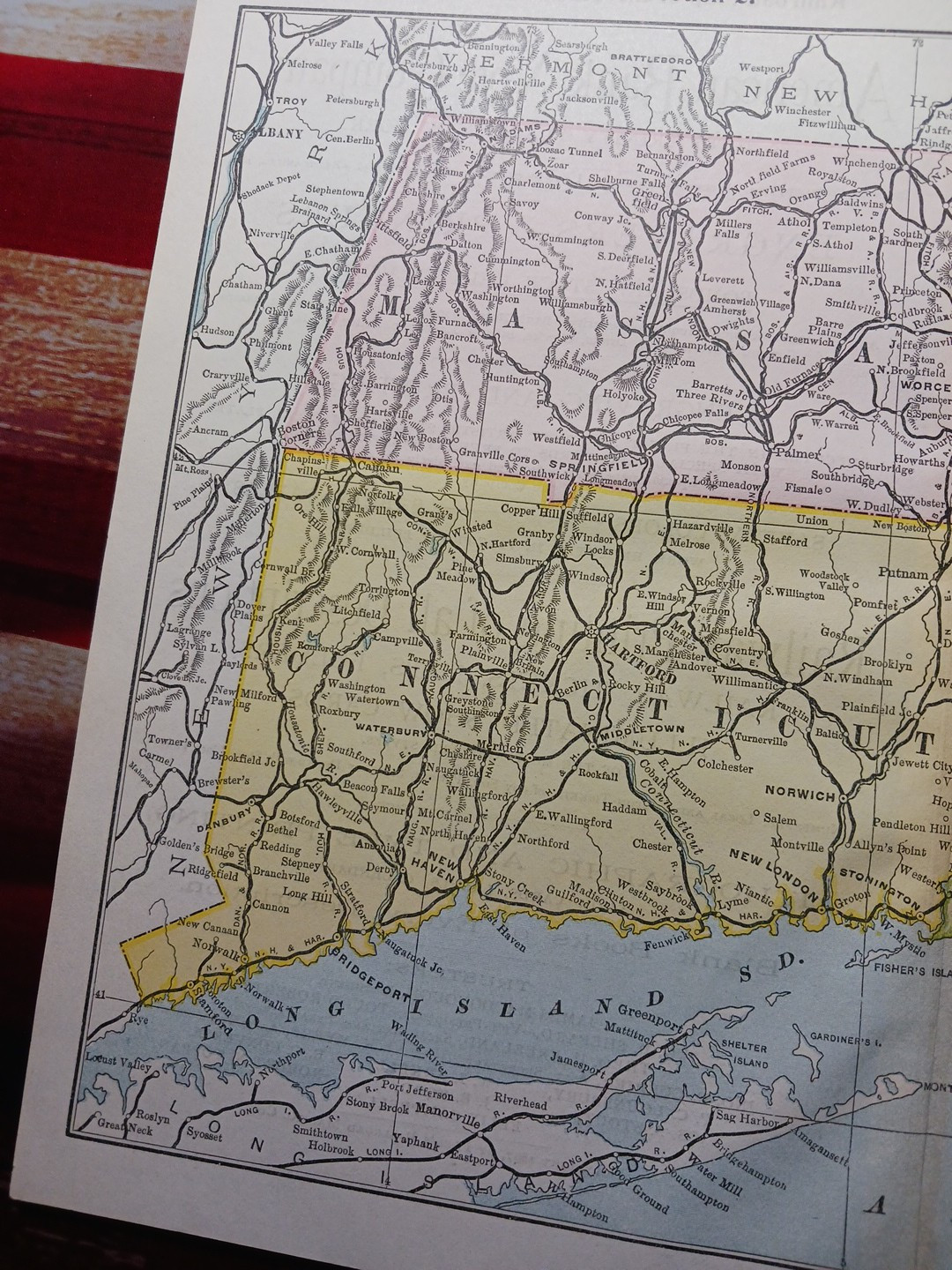 ~ 1897 Train Route Map MASSACHUSETTS Connecticut☆ all Railroad Lines Marked 9×11