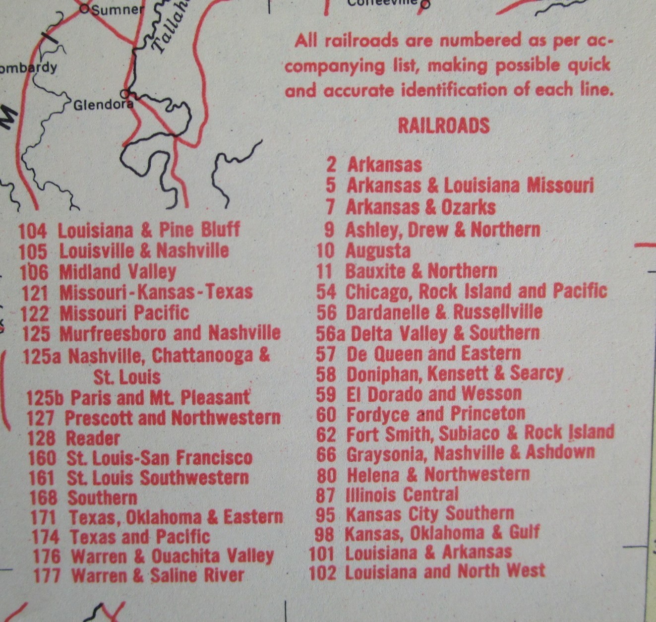 CA AR Vintage 1957 CALIFORNIA RAILROAD MAP. ARKANSAS 1950s ASHLEY DREW NRTH’N RR