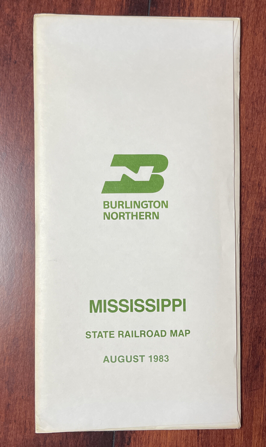Burlington Northern Railroad 1983 Mississippi State Railroad Map in sleeve PR1