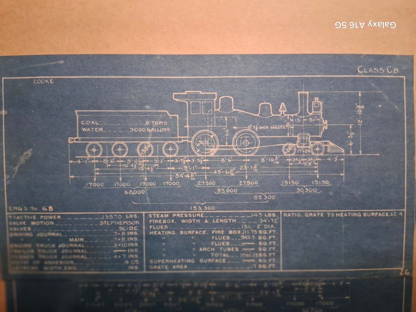 CHICAGO GREAT WESTERN RAILROAD 4-4-0 LOCOMOTIVE #60 ORIG 1924 BLUEPRINT DATA