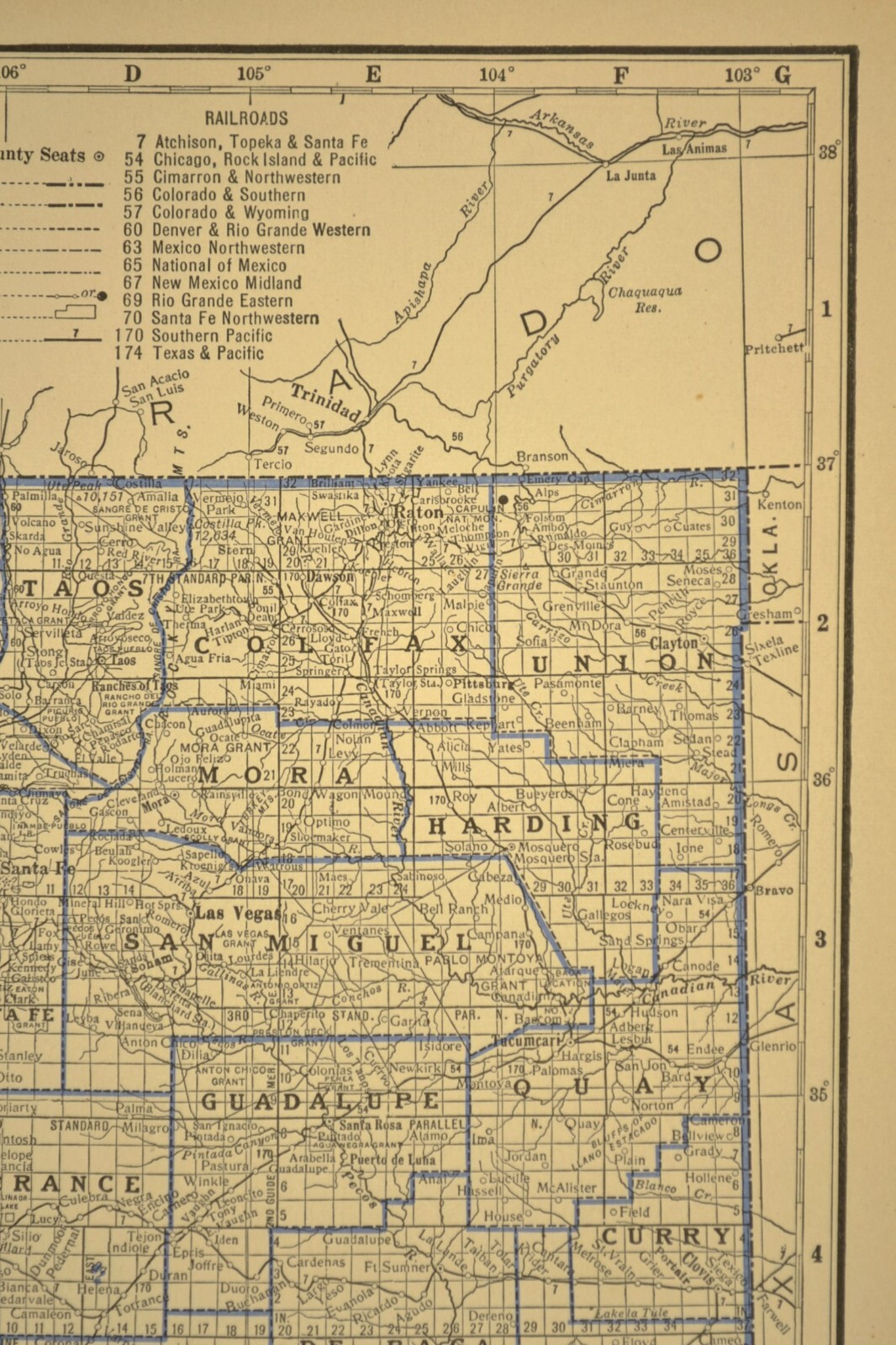 ca 1930 NEW MEXICO Railroad Map Depot Towns Santa Fe Historic Original Atlas Map