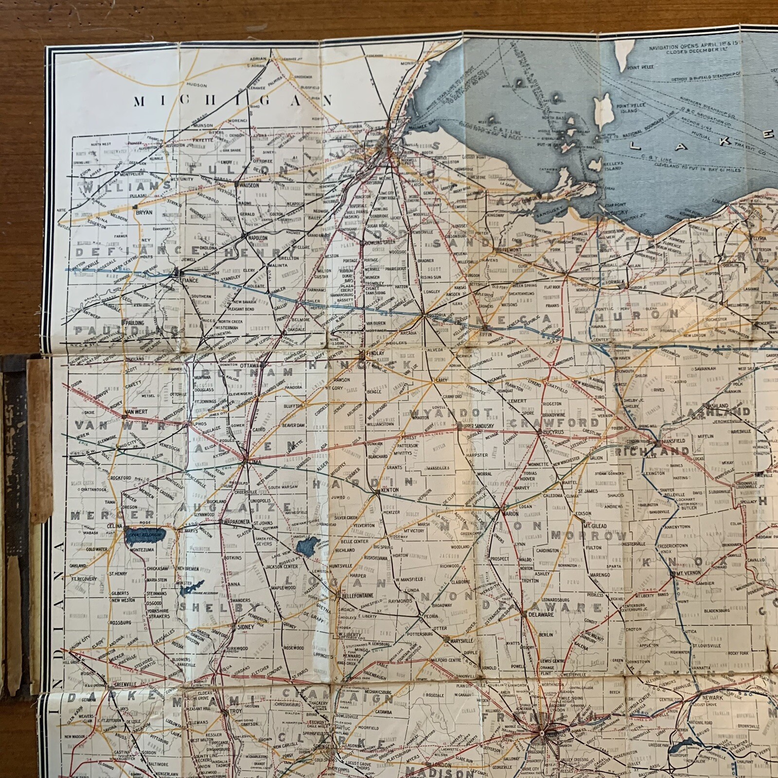 1910 Canvas Railroad Map of Ohio from the Railroad Commission 32 1/2″ x 28 1/2″